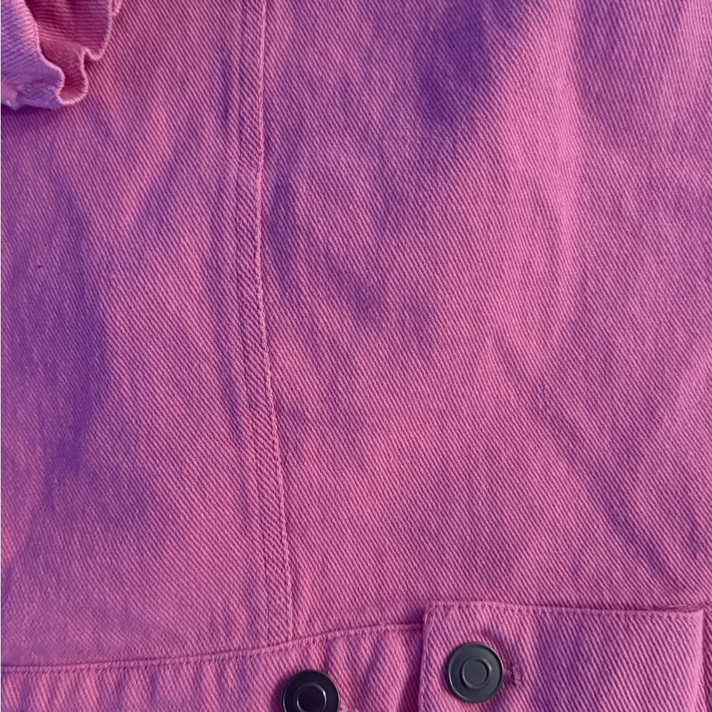 Womens Pink Denim Jacket Distressed Cropped Button Front Size L - Picture 8 of 9